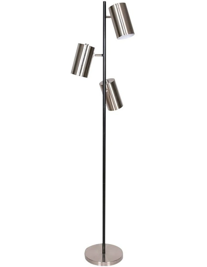 3-Shade Metal Floor Lamp In Nickel/Black 3 3-Shade Metal Floor Lamp In Nickel/Black