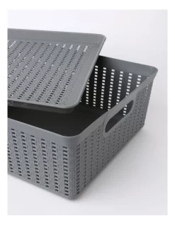 Rattan Look Large Basket 41x37x16cm In Grey -Household Items Shop 913371760 3 720x928