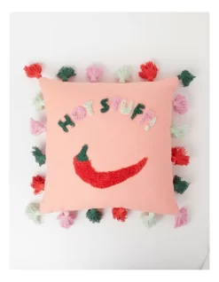 Hot Stuff Tufted Cotton Cushion With Tassel 50x50cm In Pink