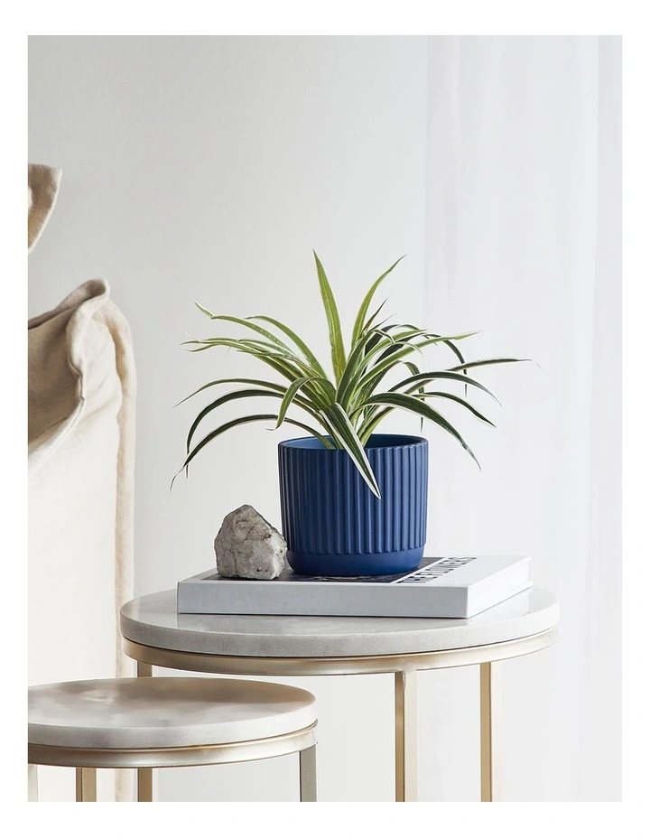 Dakota Ribbed Terracotta Planter Pot 14cm In Navy 4 Dakota Ribbed Terracotta Planter Pot 14cm In Navy - Image 2