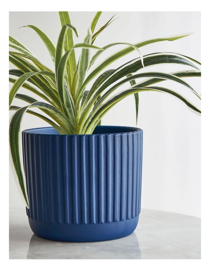Dakota Ribbed Terracotta Planter Pot 14cm In Navy 5 Dakota Ribbed Terracotta Planter Pot 14cm In Navy - Image 3