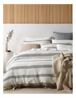 Lagoon Cotton Gauze Stripe Quilt Cover Set In Grey