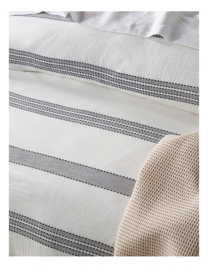 Lagoon Cotton Gauze Stripe Quilt Cover Set In Grey 4 Lagoon Cotton Gauze Stripe Quilt Cover Set In Grey - Image 2