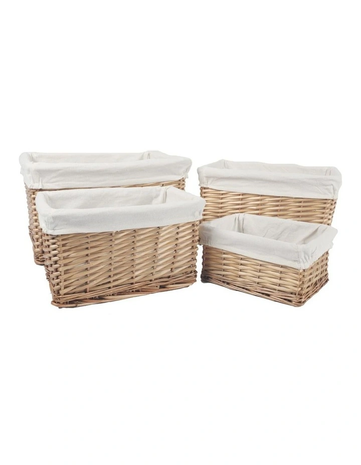 Wicker Storage Baskets With Liner Set 4 Piece 3 Wicker Storage Baskets With Liner Set 4 Piece