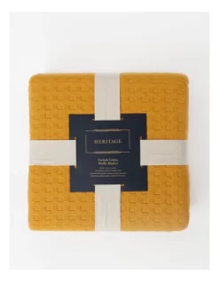 Heritage Turkish Cotton Waffle Blanket In Mustard