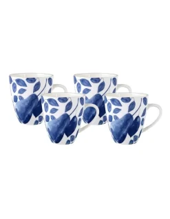 Maxwell & Williams Giverny Coupe Mug 350ml Set Of 4 Gift Boxed In Blue