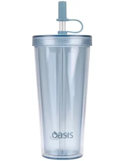 Oasis Double Wall Smoothie Tumbler With Straw 520ml In Blueberry