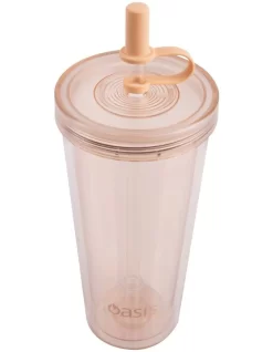 Oasis Double Wall Smoothie Tumbler With Straw 520ml In Peach -Household Items Shop 935002360 2 720x928