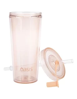 Oasis Double Wall Smoothie Tumbler With Straw 520ml In Peach -Household Items Shop 935002360 4 720x928