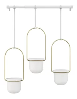Umbra Triflora Hanging Planter In White/Brass