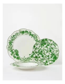 Heritage Green Toile Floral 12 Piece Dinner Set In Green