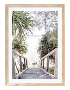 Profile Wategos Beach Stairs Art Print A2 In Natural Frame