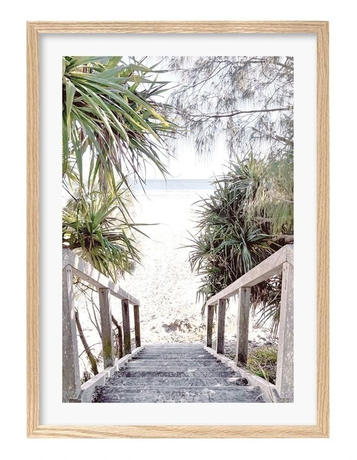 Profile Wategos Beach Stairs Art Print A2 In Natural Frame 3 Profile Wategos Beach Stairs Art Print A2 In Natural Frame