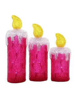 Acrylic Candles Set Of 3 In Pink/White