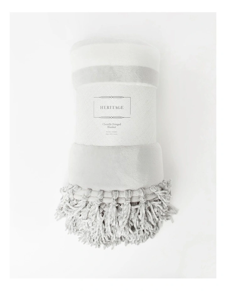 Heritage Chenille Fringe Blanket In Grey Stripe 3 Heritage Chenille Fringe Blanket In Grey Stripe