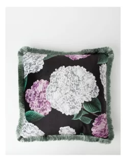 Heritage Hazel Hydrangea Print Cushion 50x50cm In Black