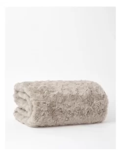 Heritage Faux Mink Heated Throw In Beige