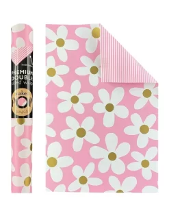 Simson White And Gold Daisies On Pink Roll Wrap