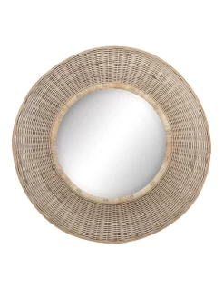 Moonah Round Rattan Wall Mirror 90cm In Natural