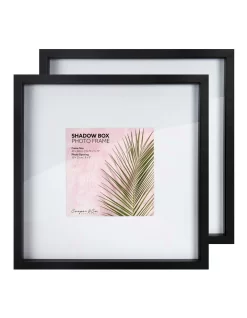 Set Of 2 40x40cm Mat To 20x20cm Shadow Box Photo Frames In Black