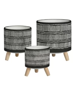 Nested White Stripe Terracotta Pots Set Of 3