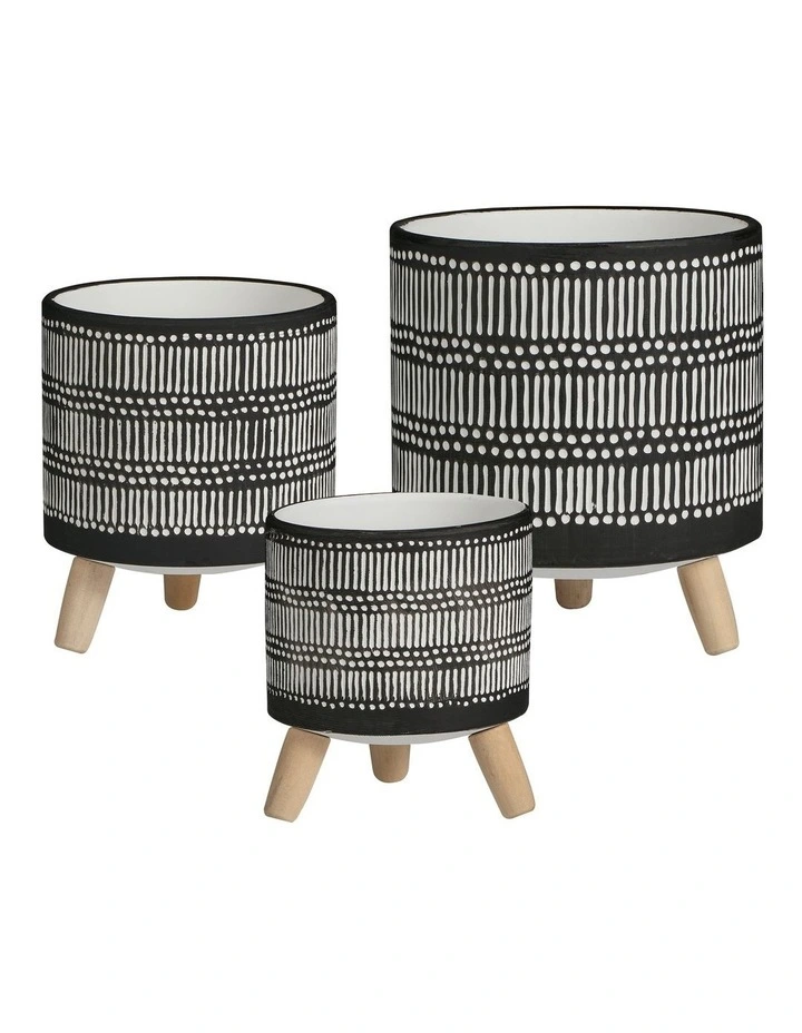 Nested White Stripe Terracotta Pots Set Of 3 3 Nested White Stripe Terracotta Pots Set Of 3