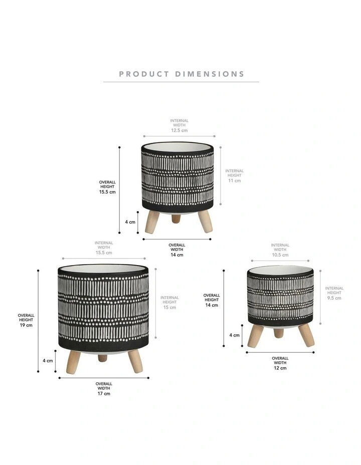 Nested White Stripe Terracotta Pots Set Of 3 5 Nested White Stripe Terracotta Pots Set Of 3 - Image 3