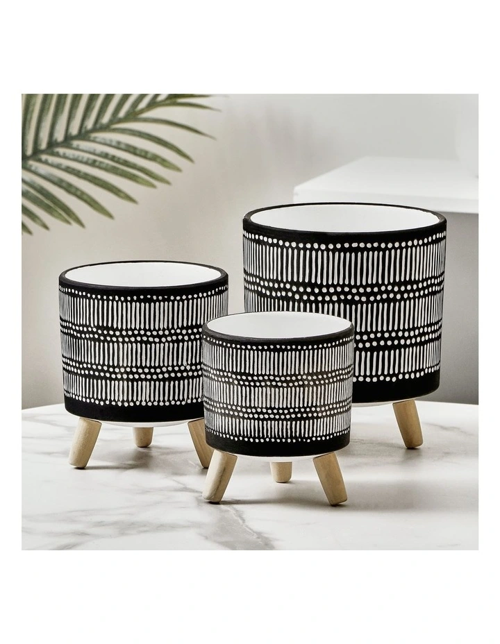 Nested White Stripe Terracotta Pots Set Of 3 8 Nested White Stripe Terracotta Pots Set Of 3 - Image 6