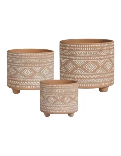 Nesting Folk Pots Set Of 3 In Terracotta