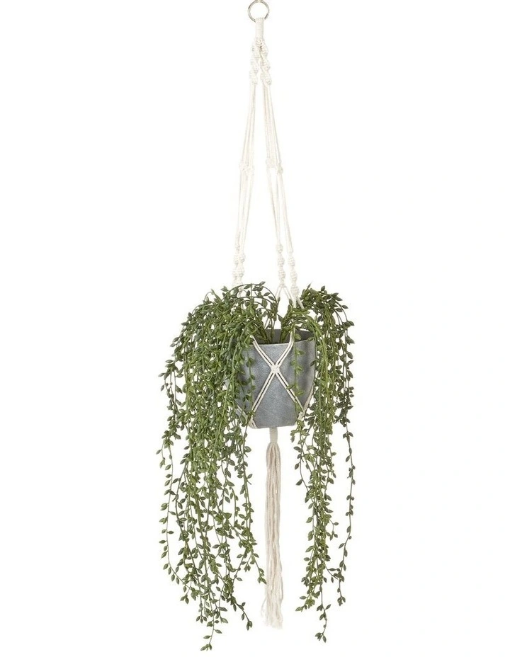 Artificial Pearl Hanging Potted Plant 90cm In Green 3 Artificial Pearl Hanging Potted Plant 90cm In Green