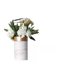 Artificial White Floral Arrangement In A Tall Marbling White Pot