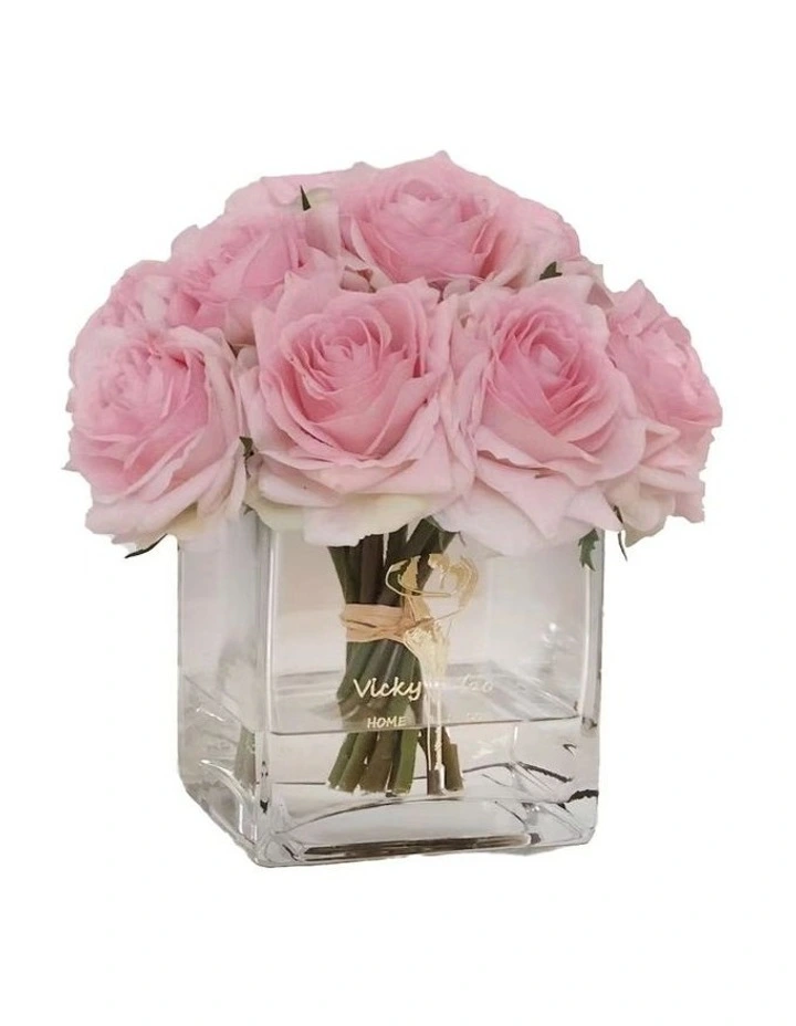 Real Touch Luxury Faux Baby Pink Rose Arrangement With Fake Water 3 Real Touch Luxury Faux Baby Pink Rose Arrangement With Fake Water