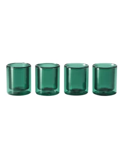 Double Wall Ribbed Glasses Set Of 4 80ml In Green