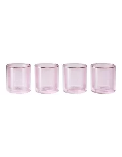 Double Wall Ribbed Glasses Set Of 4 250ml In Pink