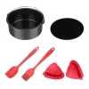 5 Piece 20.3cm Air Fryer Accessory Mat/Spatula/Tin/Brush/Mitt Bake Set In Black