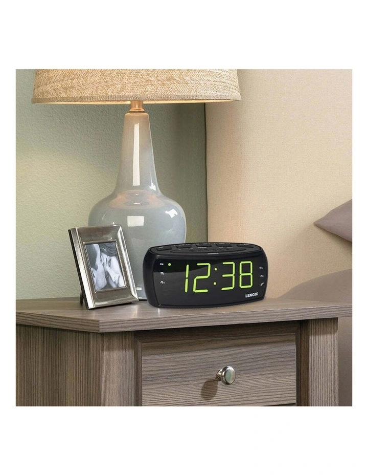 Large Number Alarm Clock & AM/FM Radio, Bold Green LED Time Screen In Black 4 Large Number Alarm Clock & AM/FM Radio, Bold Green LED Time Screen In Black - Image 2