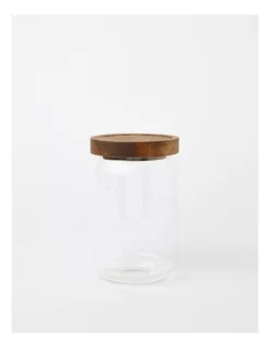 Glass Storage Jar With Acacia Lid 700ml In Clear