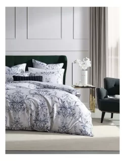 Amble Linen Quilt Cover Set In White/Blue