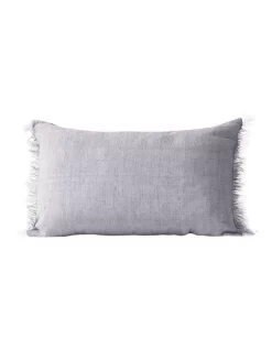 Vintage Linen Fringe Cushion In Lavender