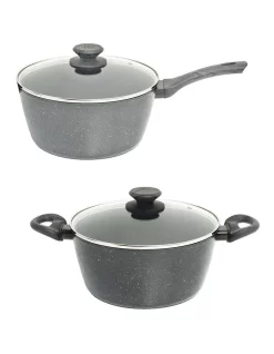 24cm Casserole Pan And 20cm Saucepan Set In Black
