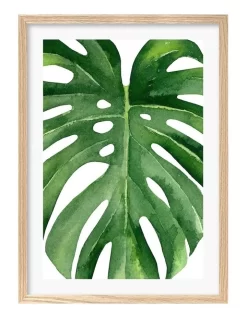 Profile Australian Made Monstera Leaf Art Print A3 Natural Frame